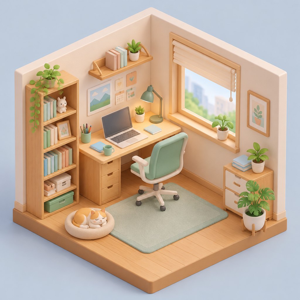 Isometric 3D clay-style home office icon in pastel colors, generated with GPT Image 2.5