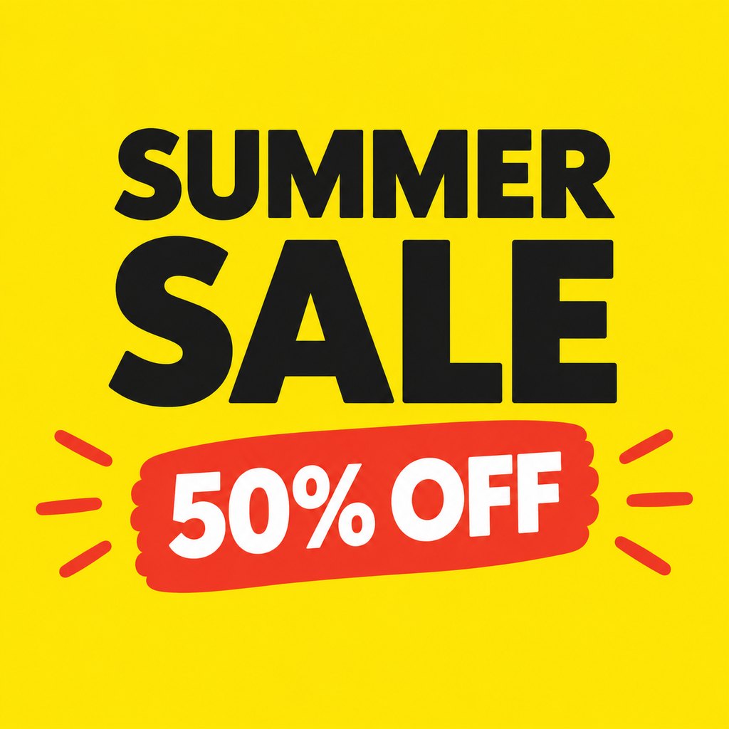 Yellow poster with the text SUMMER SALE 50% OFF, generated with GPT Image 2.5