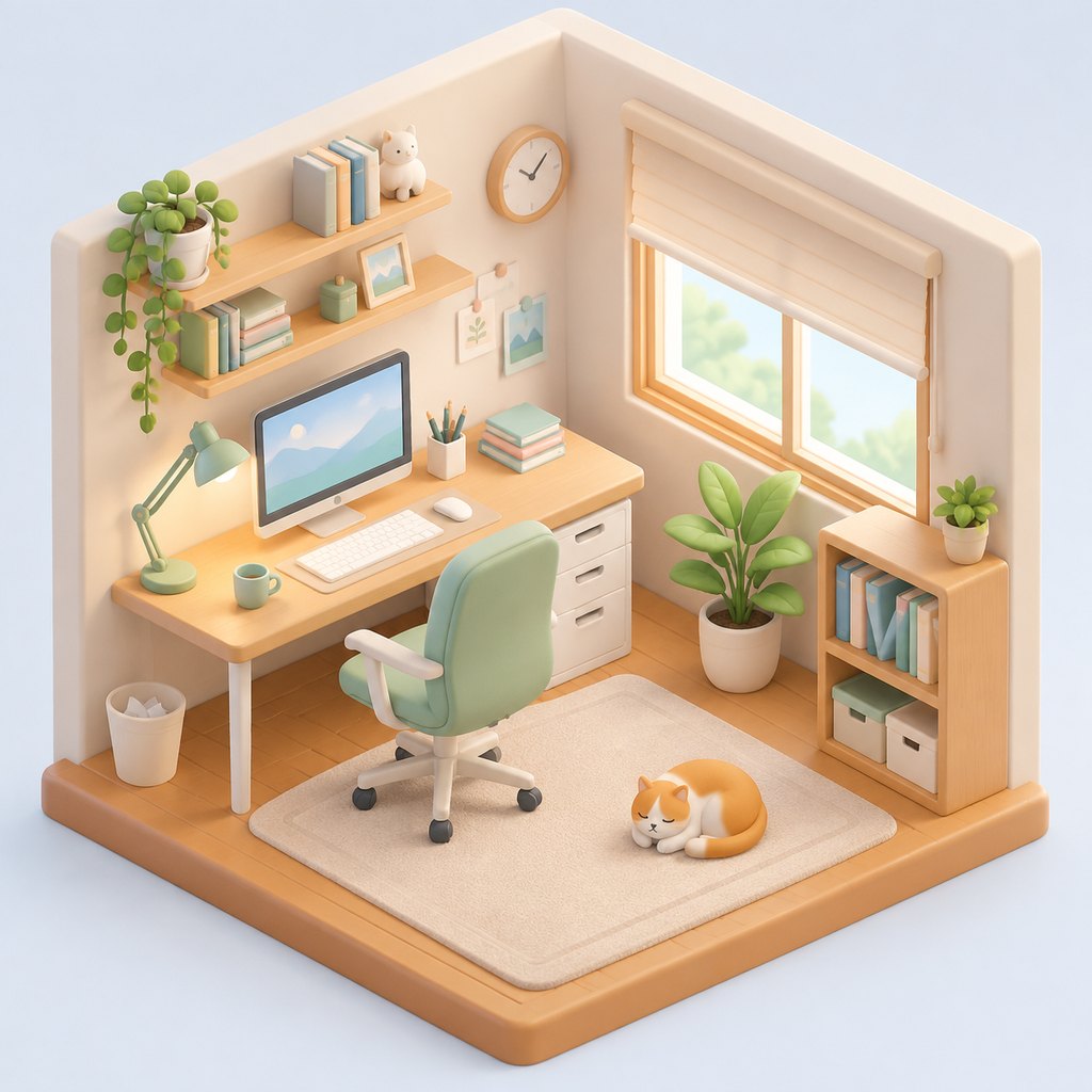 Isometric 3D clay-style home office icon in pastel colors, generated with GPT Image 2