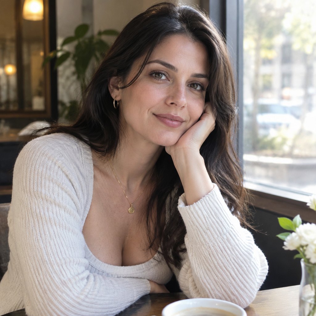 Natural-light portrait of a woman by a cafe window, generated with GPT Image 2