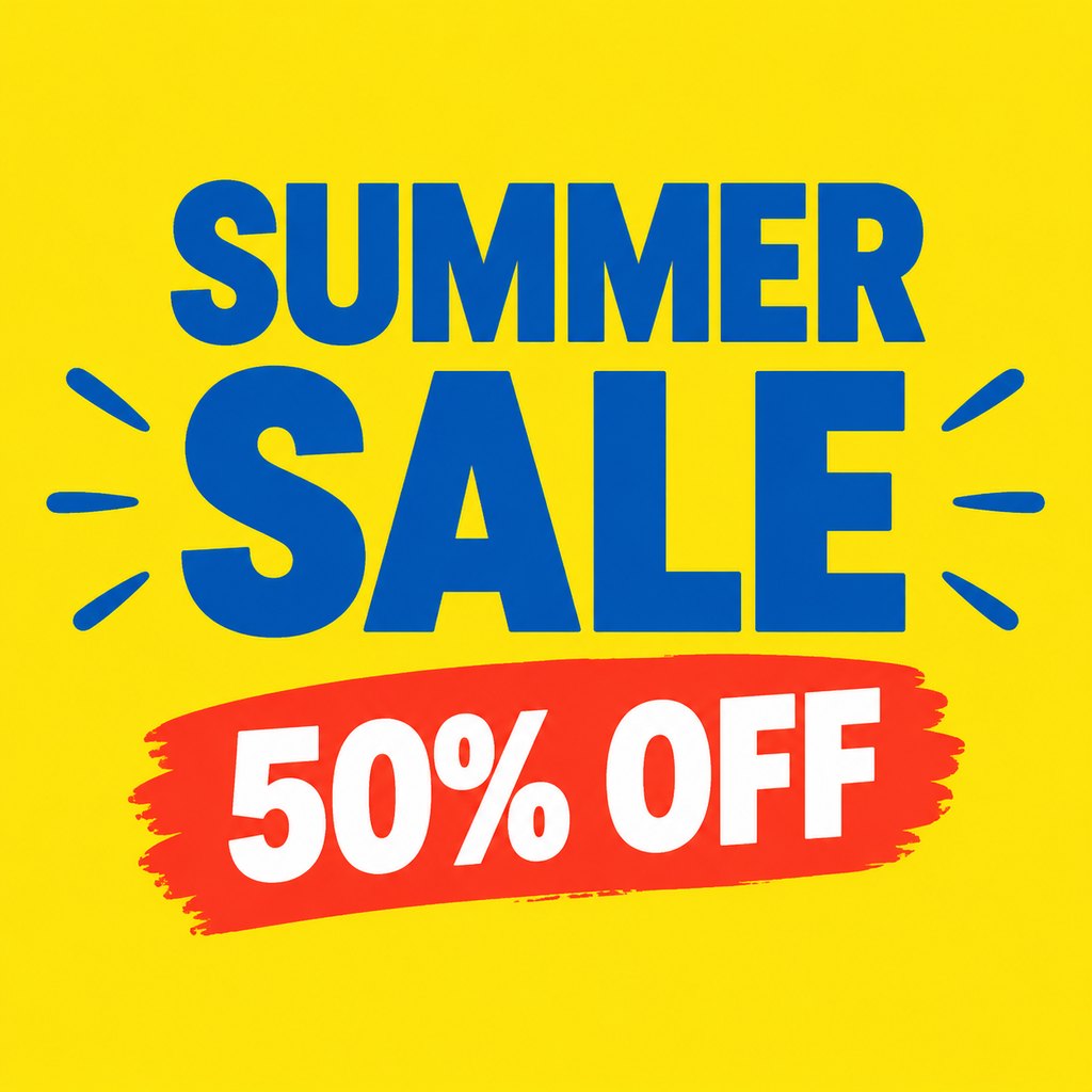Yellow poster with the text SUMMER SALE 50% OFF, generated with GPT Image 2