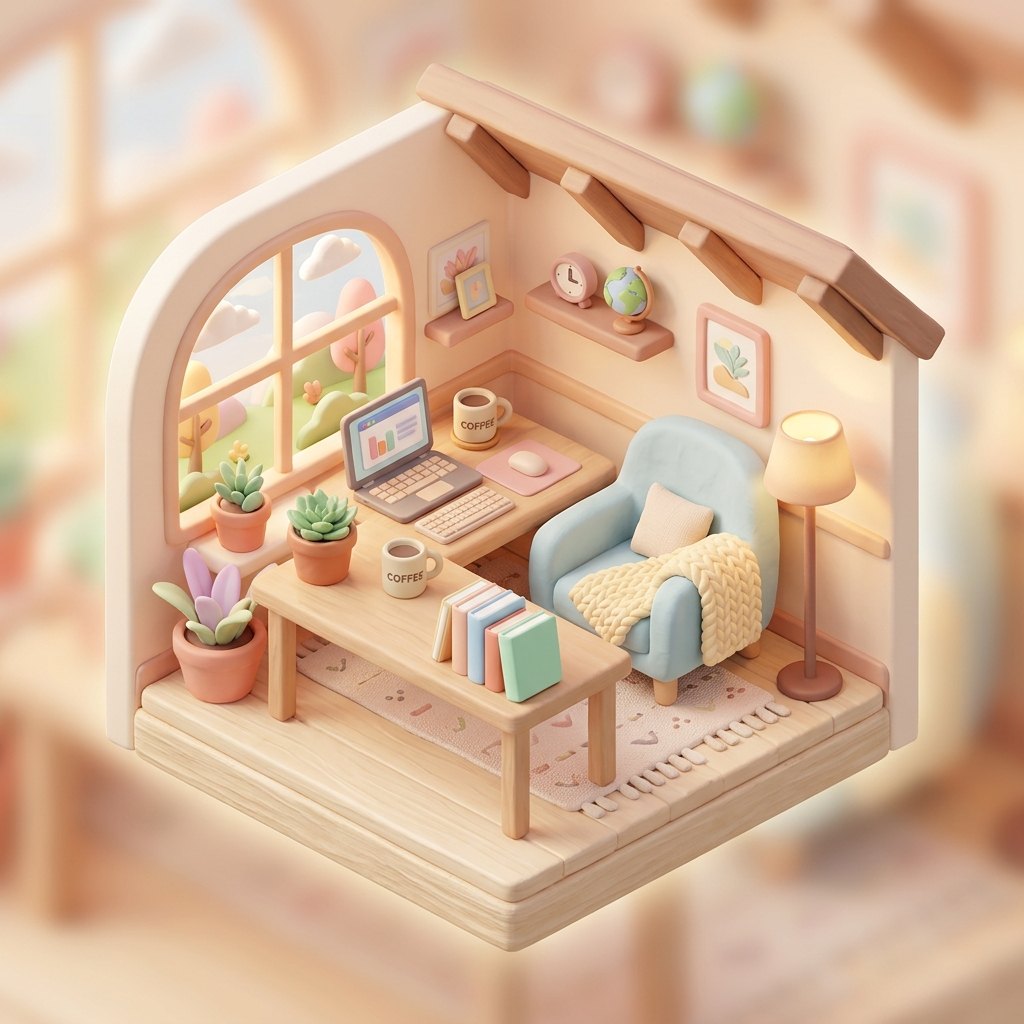 Isometric 3D clay-style home office icon in pastel colors, generated with Nano Banana 2