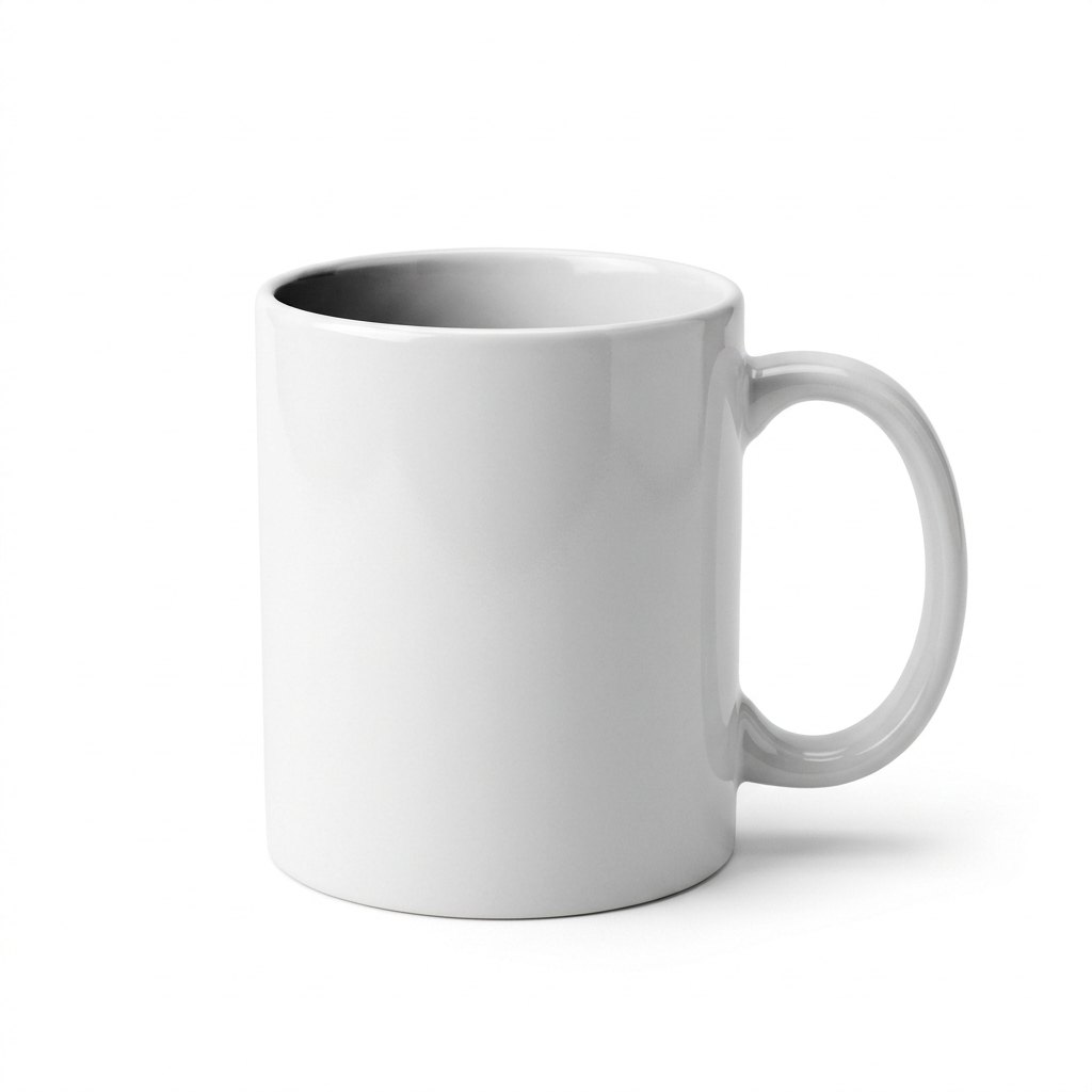 White ceramic coffee mug product photo on a white background, generated with Nano Banana 2