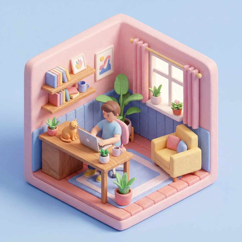 Isometric 3D clay-style home office icon in pastel colors, generated with Nano Banana Pro