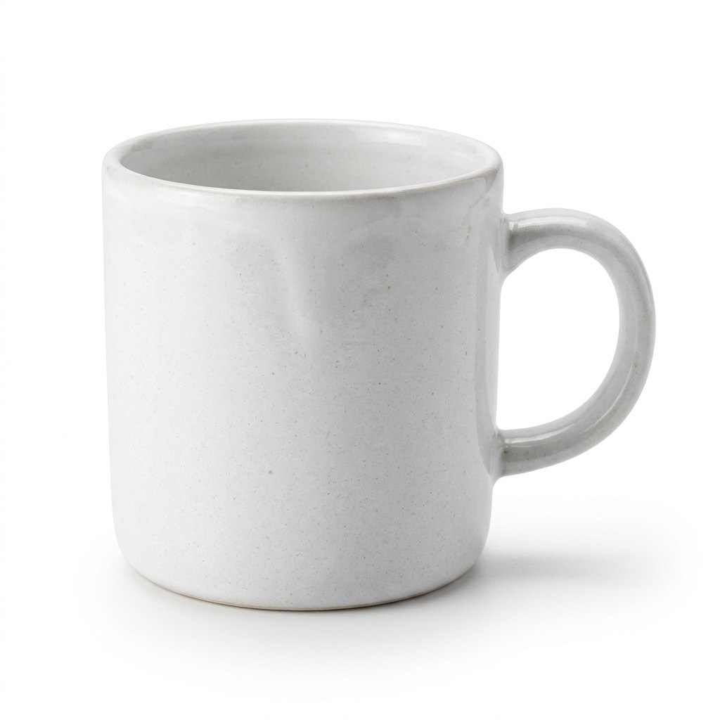 White ceramic coffee mug product photo on a white background, generated with Nano Banana Pro