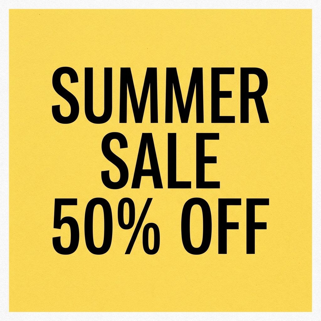 Yellow poster with the text SUMMER SALE 50% OFF, generated with Nano Banana Pro