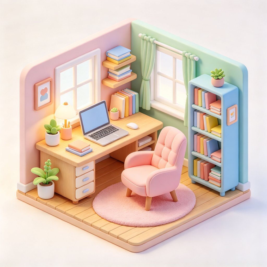 Isometric 3D clay-style home office icon in pastel colors, generated with Seedream 4.0