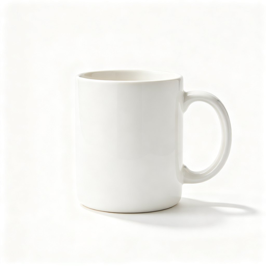 White ceramic coffee mug product photo on a white background, generated with Seedream 4.0