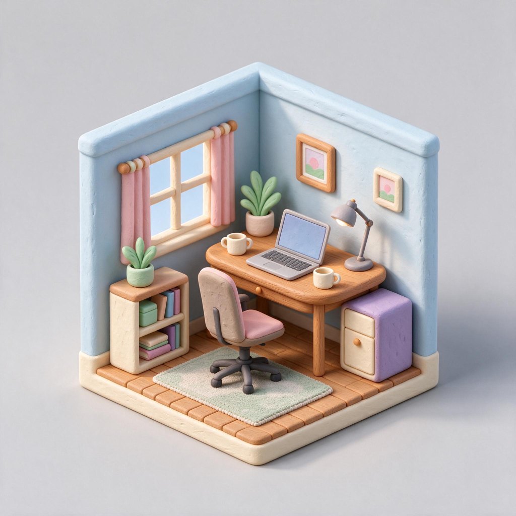 Isometric 3D clay-style home office icon in pastel colors, generated with Seedream 5.0 Flash