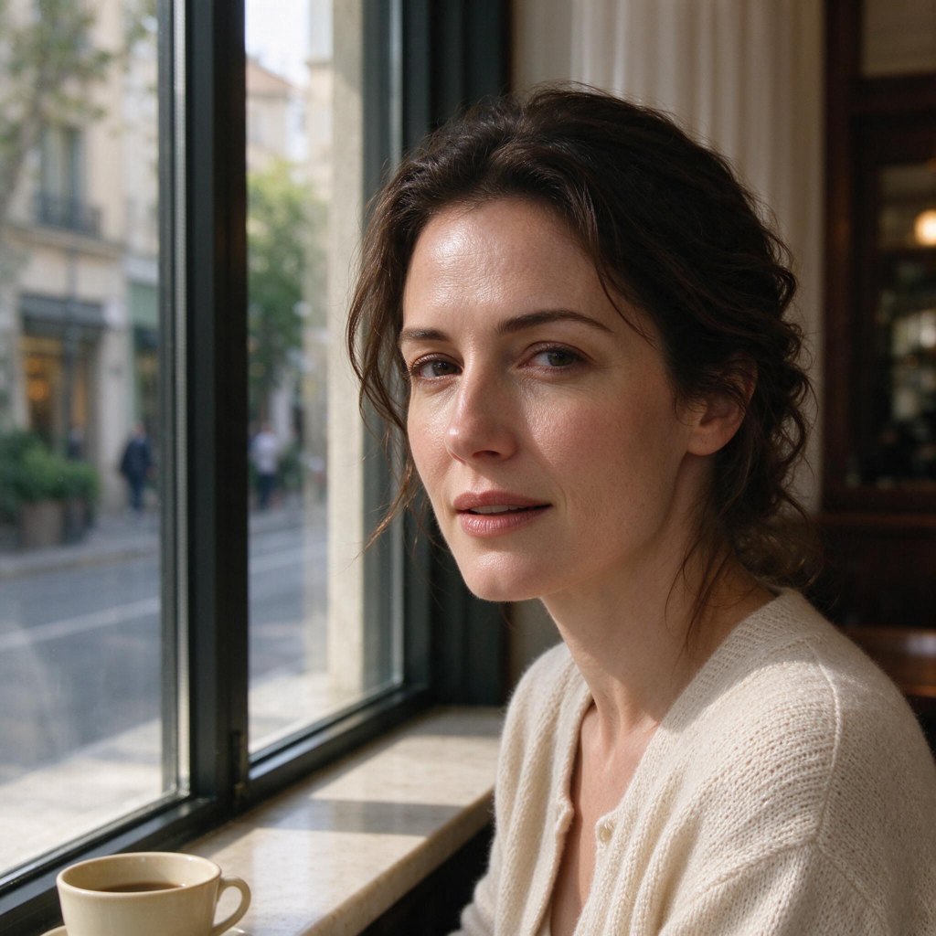 Natural-light portrait of a woman by a cafe window, generated with Seedream 5.0 Flash