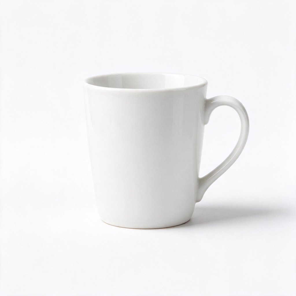 White ceramic coffee mug product photo on a white background, generated with Seedream 5.0 Flash