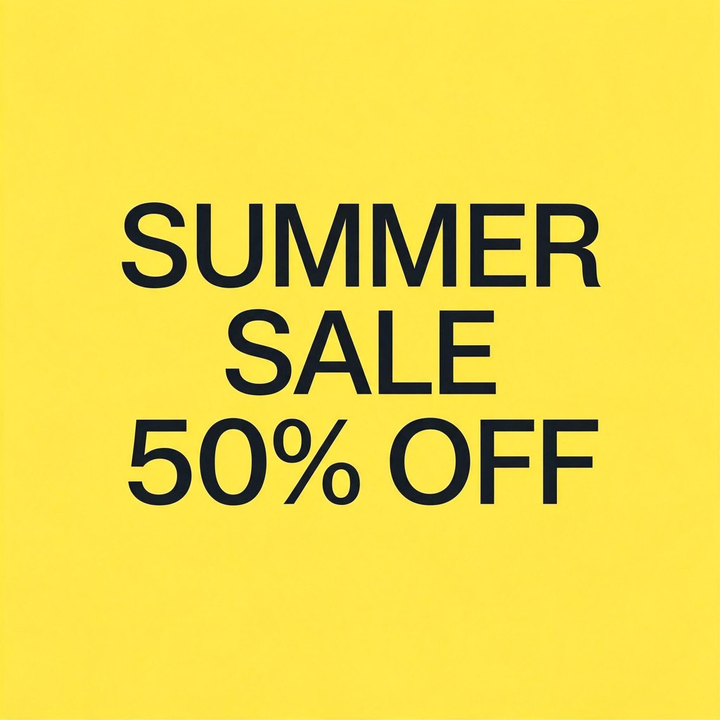 Yellow poster with the text SUMMER SALE 50% OFF, generated with Seedream 5.0 Flash