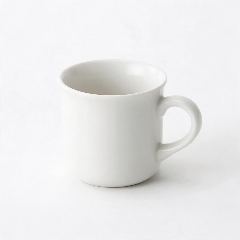 White ceramic coffee mug product photo on a white background, generated with Seedream 5.0 Pro