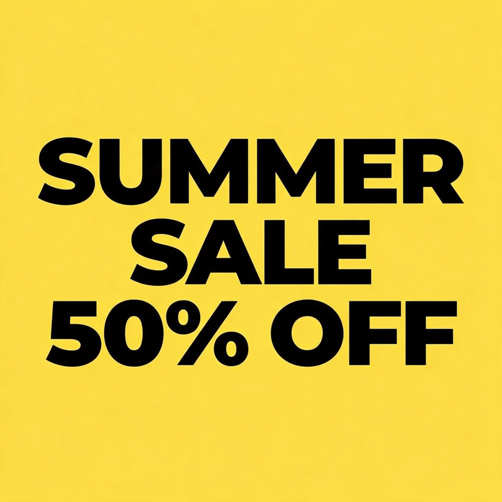 Yellow poster with the text SUMMER SALE 50% OFF, generated with Seedream 5.0 Pro
