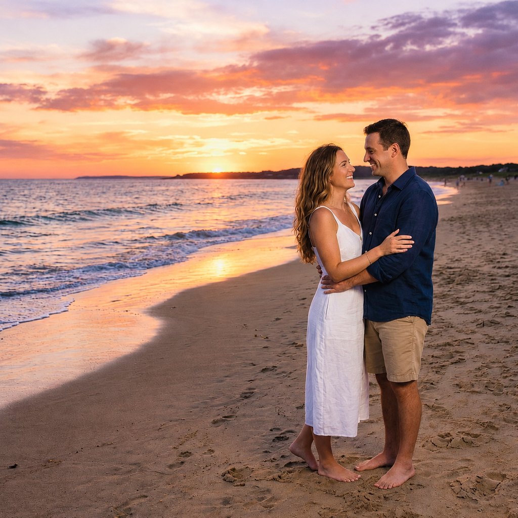 The same beach scene with the walking stranger removed and the sand and sea continued