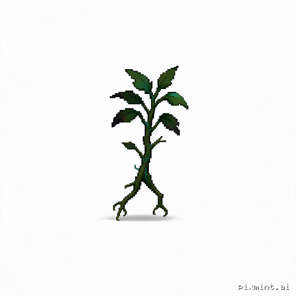 A single small, weak mutated weed monster for a 2D side-scrolling action game, designed in clean, crisp pixel art. The…