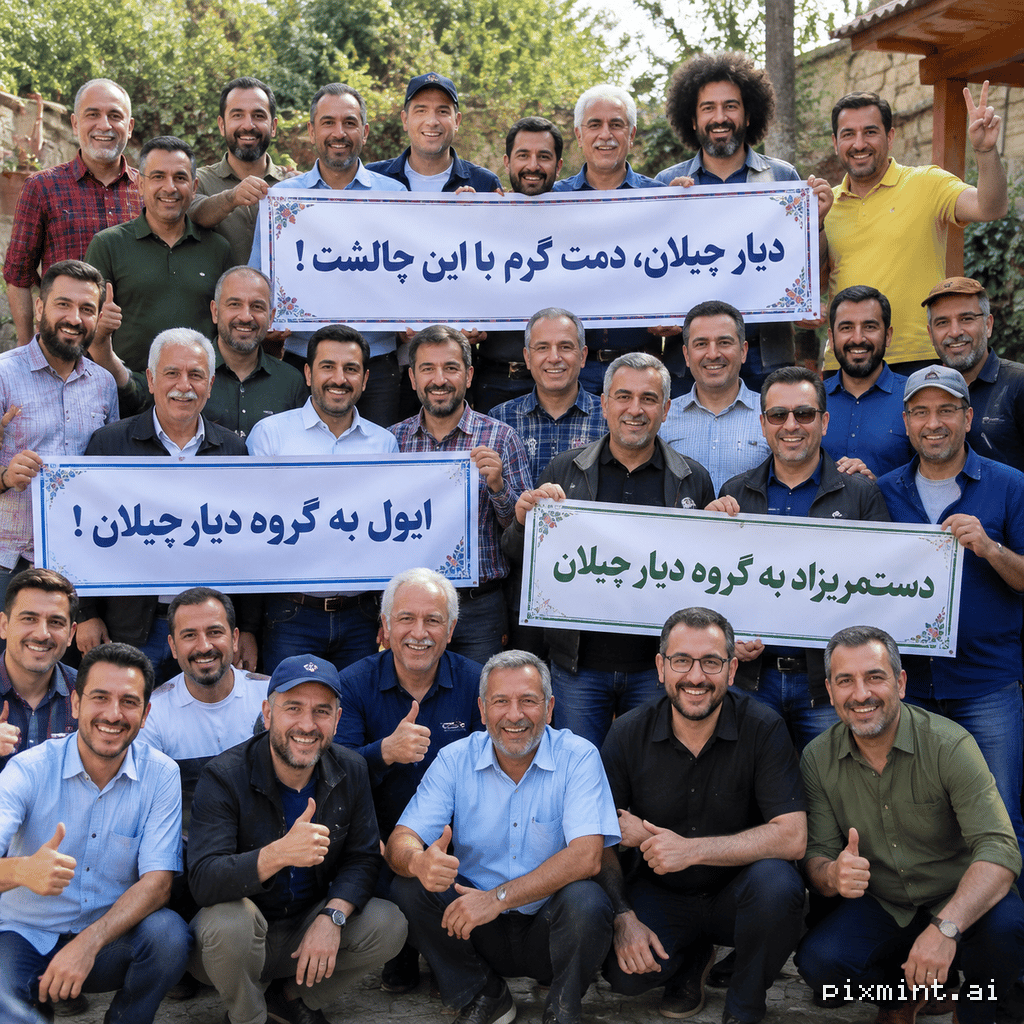 Tokyo Create a highly realistic, professional wide-angle group photograph of approximately 30 Iranian men, aged 30–65…