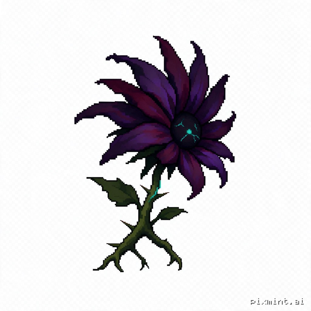 Create a single enemy sprite named "flower_M" for a 2D side-scrolling action game, in clean, crisp pixel art. Character…