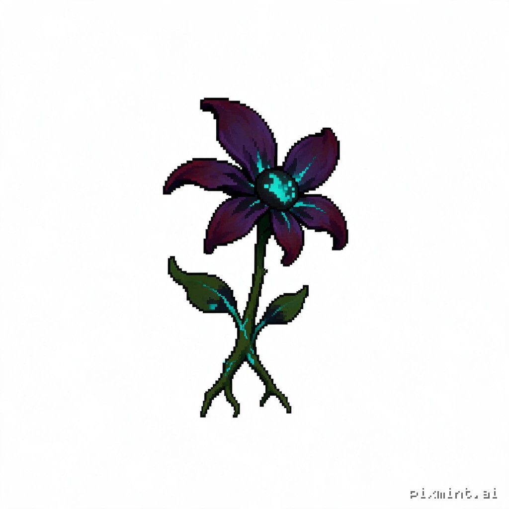Create a single enemy sprite named "flower_M" for a 2D side-scrolling action game, in clean, crisp pixel art. **Concept…