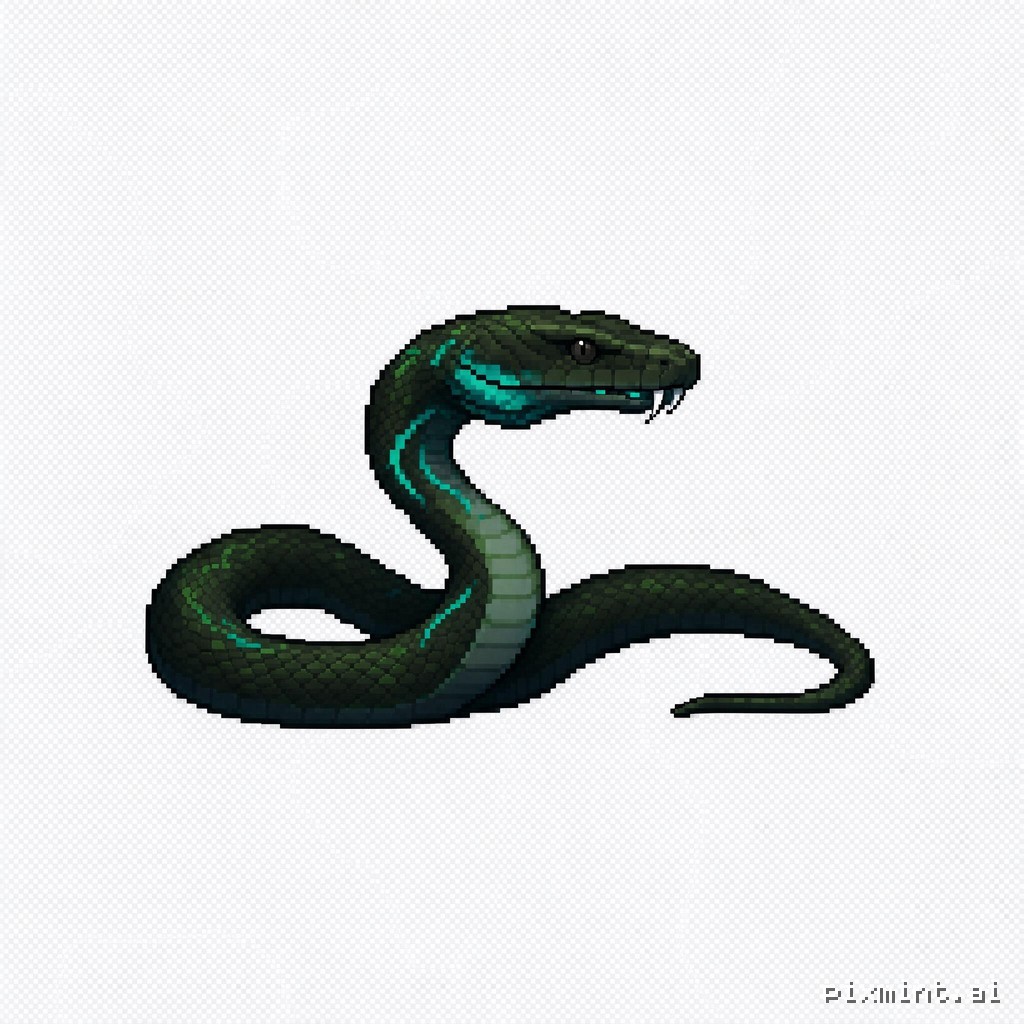 Create a single enemy sprite named "snake_M" for a 2D side-scrolling action game. **IMPORTANT: TRUE PIXEL ART ONLY** The…