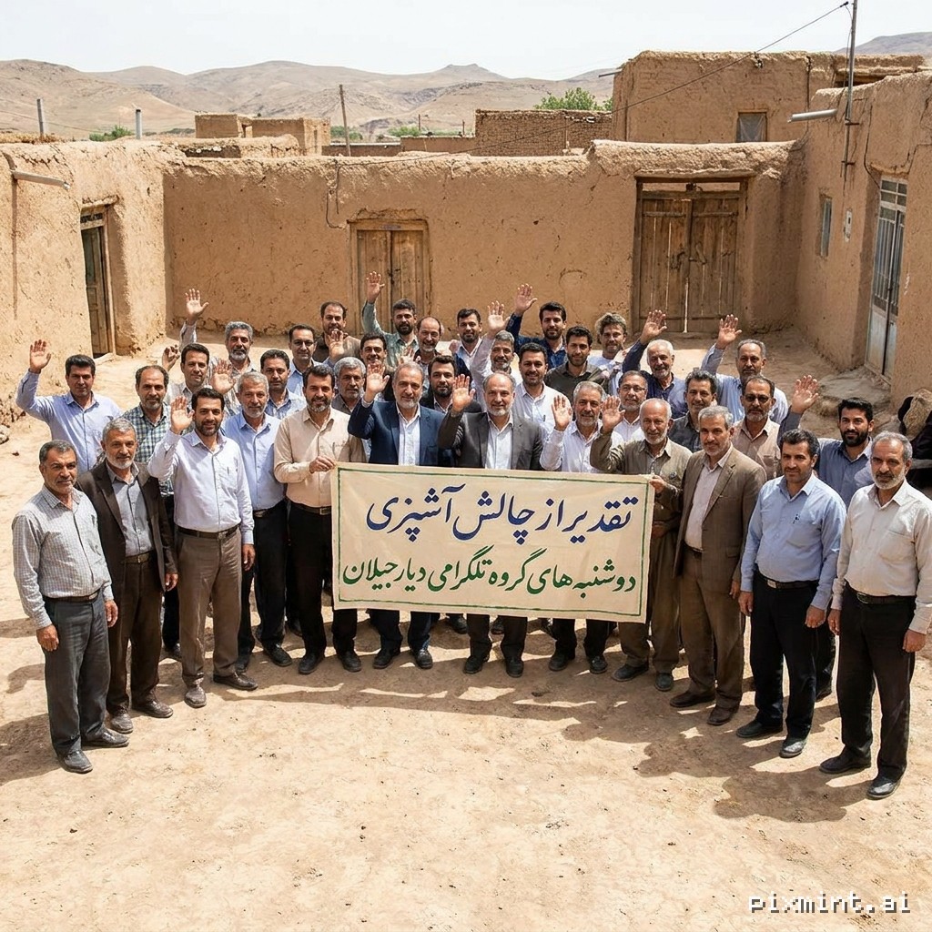 Create a highly realistic, professional wide-angle group photograph of approximately 30 Iranian men, aged 30–65, gathered…