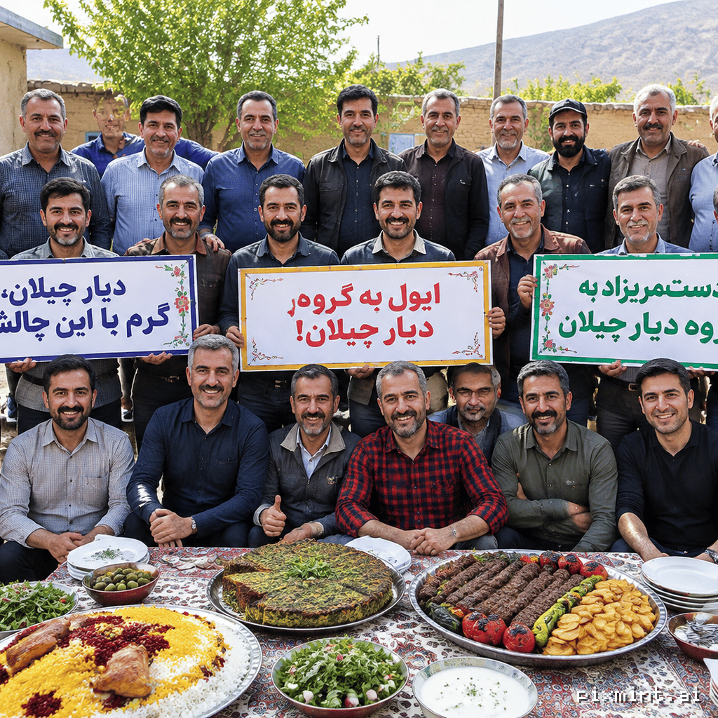 Create a highly realistic professional 16:9 wide-angle group photograph of 30 Iranian men aged 30–65, gathered to thank the…
