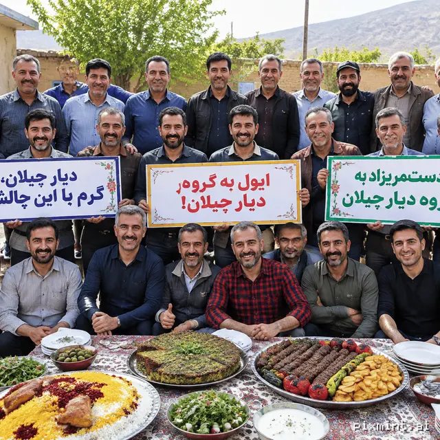Create a highly realistic professional 16:9 wide-angle group photograph of 30 Iranian men aged 30–65, gathered to thank the…
