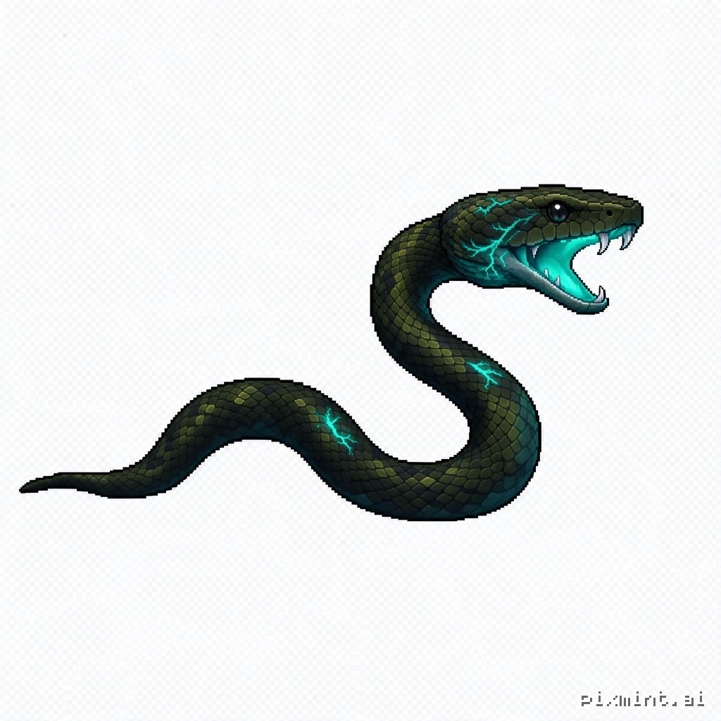 Create a single enemy sprite named "snake_M" for a 2D side-scrolling action game, in clean, crisp pixel art. **Character…