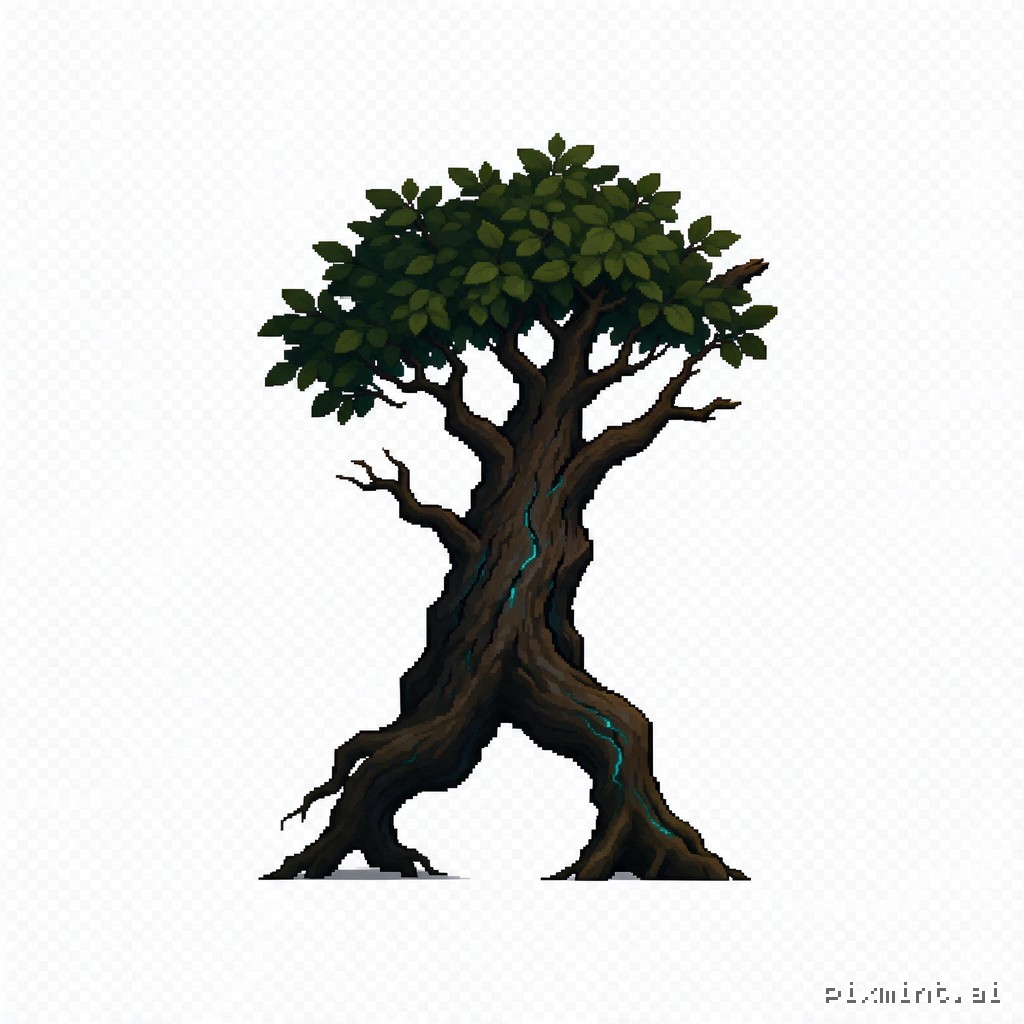 Create a single enemy sprite named "tree_M" for a 2D side-scrolling action game, in clean, crisp pixel art. **Character…